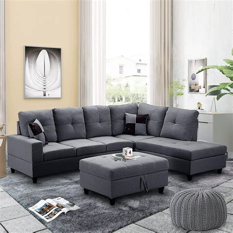 Amazon Uniroi Grey Sectional Storage Ottoman Modern L Shape