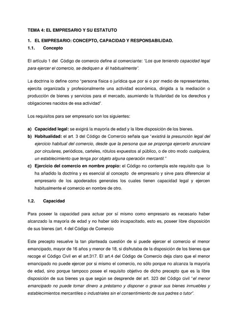 Guia Dº mercantil 3 4 TEMA 4 EL EMPRESARIO Y SU ESTATUTO 1 EL