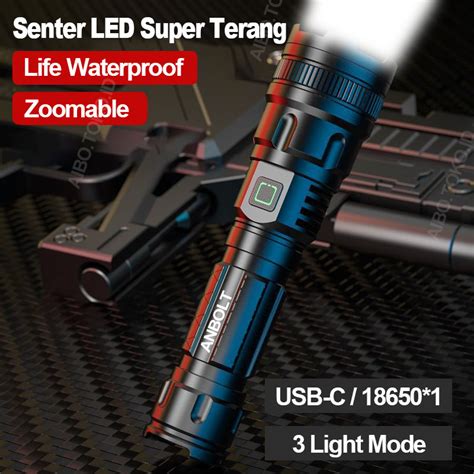 Jual Anbolt Senter Super Terang Lumens Type C Rechargeable