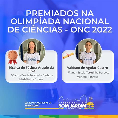 PREMIADOS NA OLIMPÍADA NACIONAL DE CIÊNCIAS ONC 2022 Prefeitura