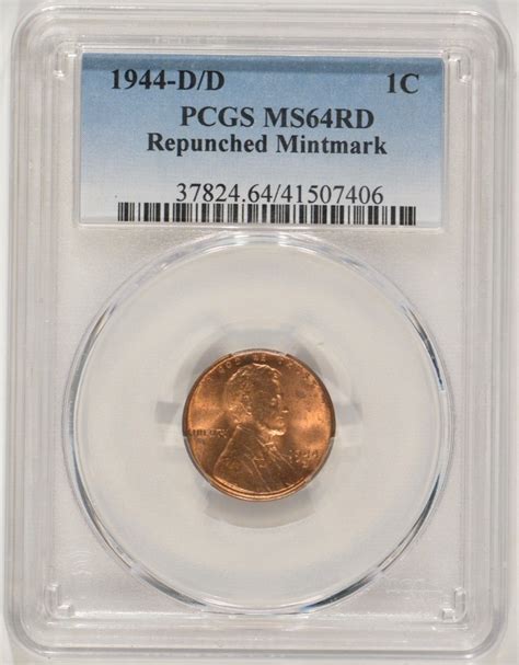 1944 D D Lincoln Wheat Cent 1c PCGS MS64RD Repunched Mintmark RPM