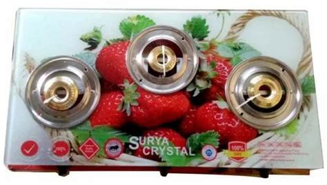 Lpg Surya Crystal Glass Top 3 Burner Gas Stove For Kitchen At Rs 1250