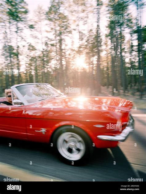 USA, Arizona, couple on a road trip in a mustang convertible, Route 66 ...