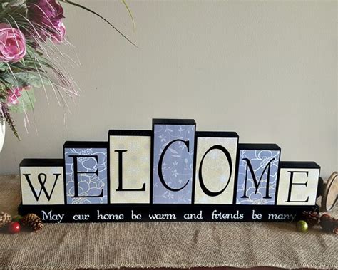 Items Similar To Welcome Decor Welcome Blocks Mantle Decoration