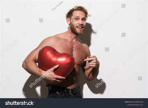 Shirtless Blonde Man Smiling While Pointing Stock Photo 2078851618 Shutterstock