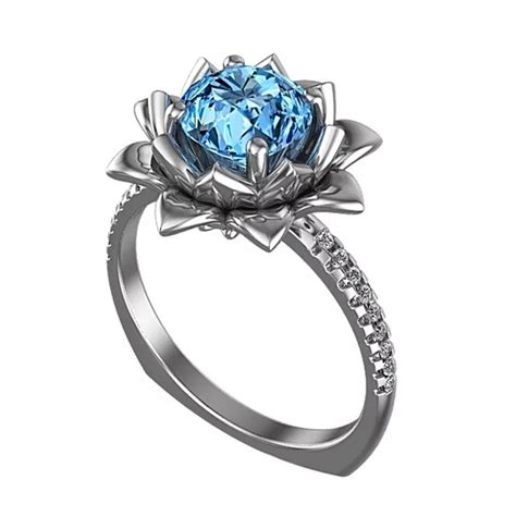 New Fashion Blue Aaa Zircon Crystal Flower Ring For Women Luxury