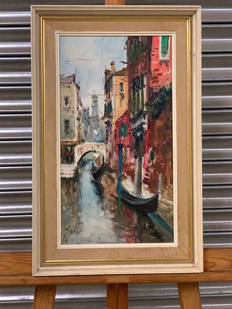 Beautiful Circa Mid Century Oil Painting Of A Venice Canal Scene Signed