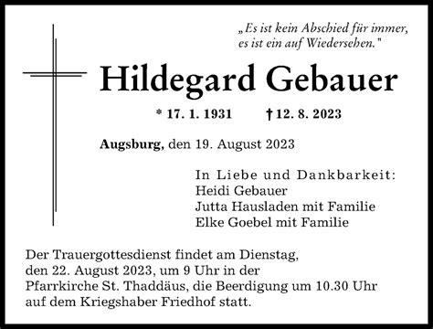 Traueranzeigen von Hildegard Gebauer Allgäuer Zeitung