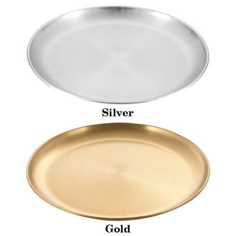 Stainless Steel Dinner Plates Silver Gold Round Dishes Polished