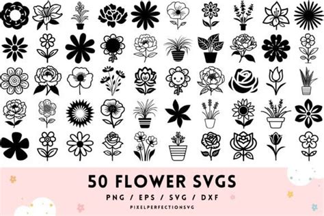 Flower Svg Cut Files Floral Cutting Png Graphic By Clipcraft