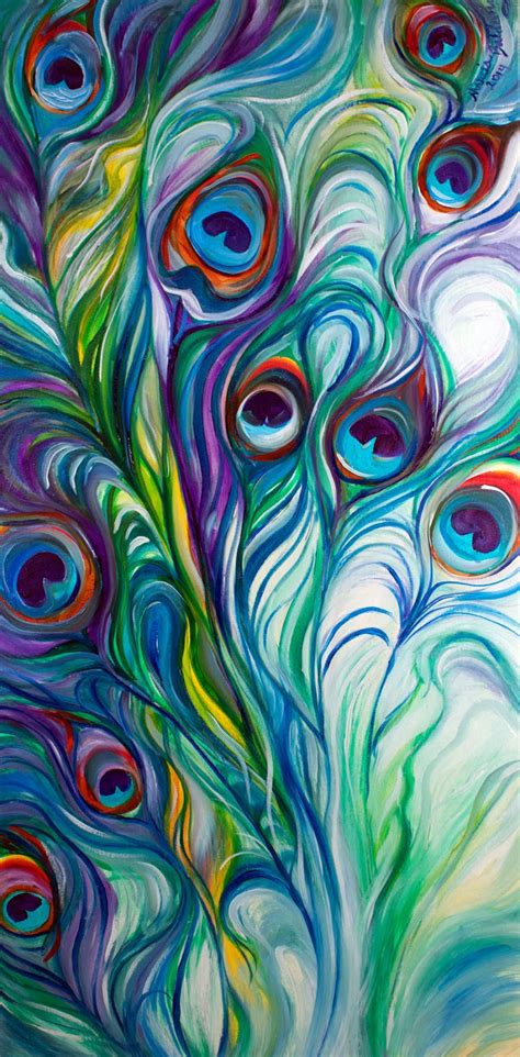 American Art Moves BLUE ART PEACOCK FEATHERS ABSTRACT ORIGINAL OIL