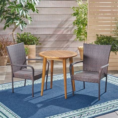 Noble House Linwood Piece Outdoor Wood And Wicker Bistro Set In Teak