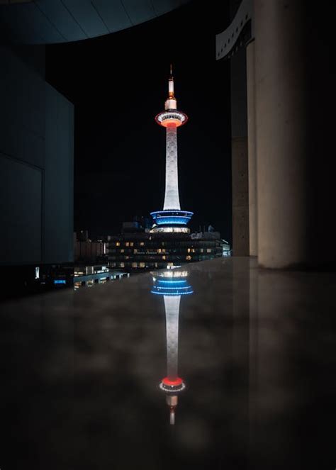 Illuminated Kyoto Tower at Night · Free Stock Photo