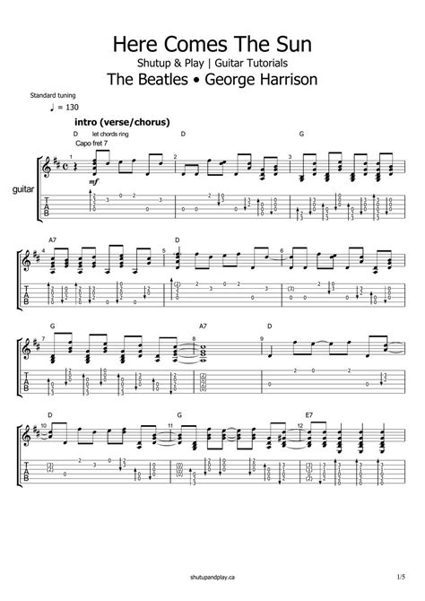 The Beatles Here Comes The Sun Sheet By Shutup Play Guitar Tutorials