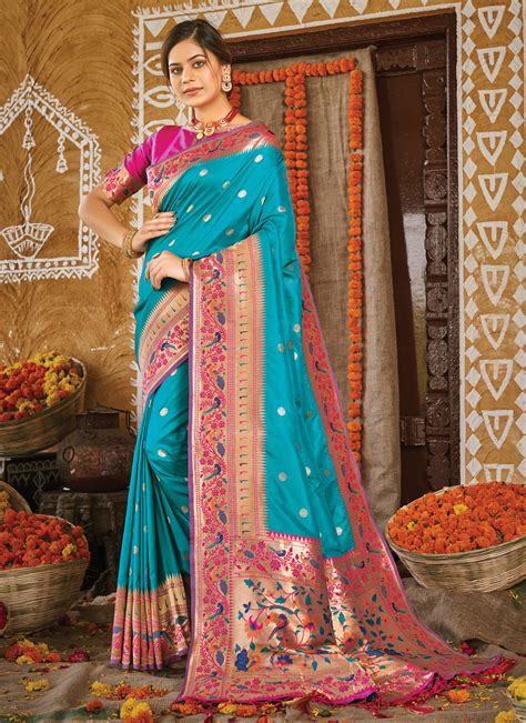 Buy Sky Blue Silk Wedding Wear Weaving Saree Online From Wholesale Salwar