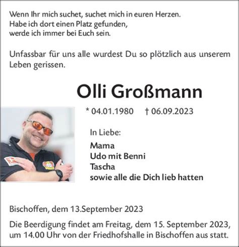 Traueranzeigen von Olli Großmann vrm trauer de