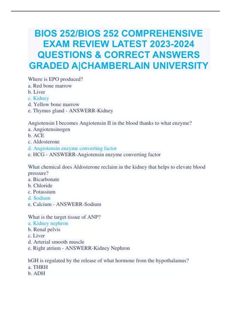 BIOS 252 BIOS 252 COMPREHENSIVE EXAM REVIEW LATEST QUESTIONS CORRECT