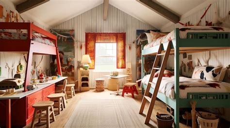 Premium AI Image | A farmthemed kids' room with barnshaped bunk beds ...