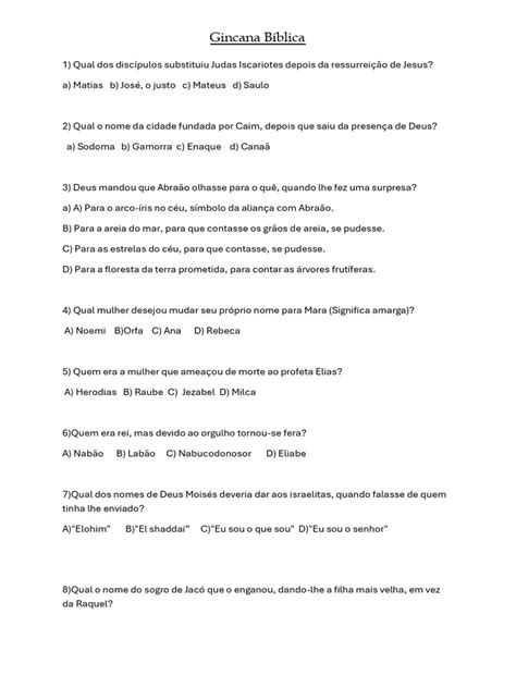 Gincana Bíblica Perguntas E Respostas - Gincana Bíblica: Perguntas e Respostas | PDF | Abraão | Elias