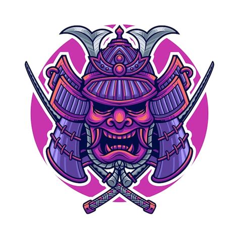 Premium Vector Japanese Samurai Mask Head With Katana Illustration