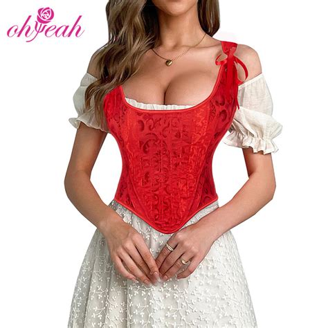 Red Pieces Plastic Bones High Quality Floral Lace Sexy Corset For Women Lingerie And Sexy