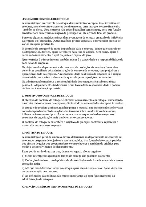 Controle de estoque - CONTROLE DE ESTOQUE - Docsity