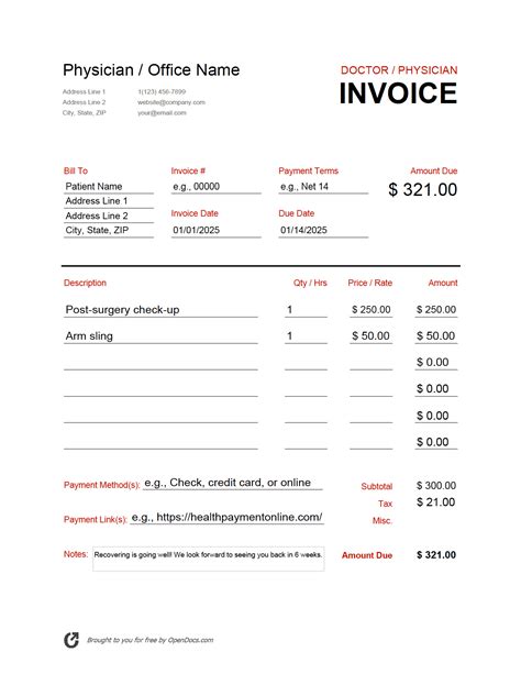 Free Doctor Physician Invoice Template Pdf Word Excel