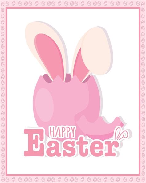 Premium Vector Happy Easter Card Cute Bunny In Eastet Egg Vector