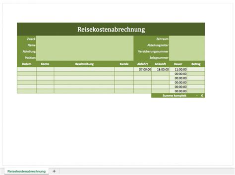 Reisekostenabrechnung Als Excel Vorlage