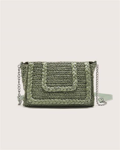 Olive Crossbody Straw Bag With Chain Strap Addition Elle Penningtons