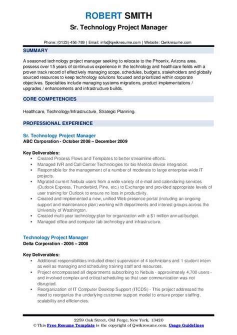 Technology Project Manager Resume Samples Qwikresume