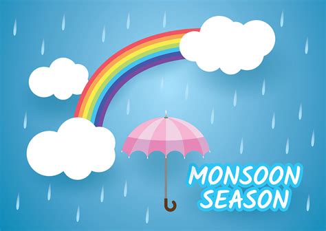 Monsoon Season Design With Umbrella Under Rainbow 1222611 Vector Art At