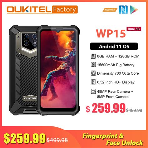 OUKITEL WP15 8GB 128GB Rugged Smartphone 15600mAh Battery Octa Core ...