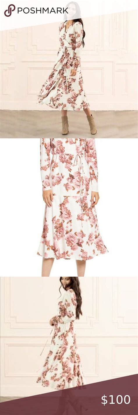 Rachel Parcell Floral White Ploka Dot Wrap Long Sleeve Maxi Dress In