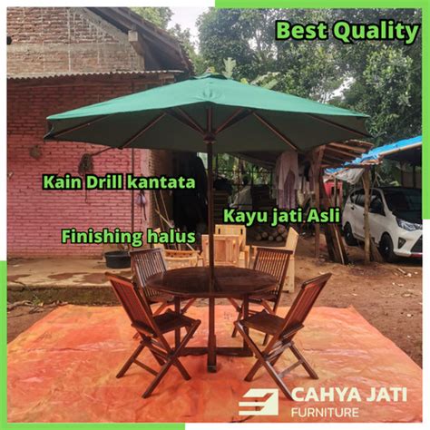 Jual Meja Payung Taman Cafe Set Kafe Resto Villa Outdoor Kursi Lipat