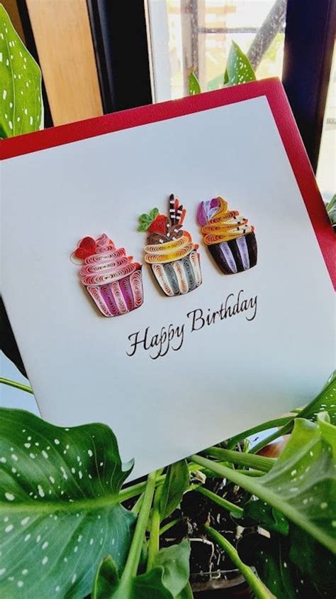 Quilling Greeting Card Happy Birthday Birthday Cupcakes V1 - Etsy | Paper quilling cards, Paper ...