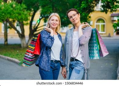 Portrait Pretty Mature Women Friends Bright Stock Photo