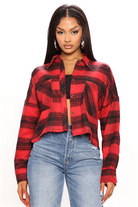 Womens Red And Black Plaid Shirt