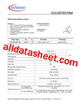 IGC39T65T8M 数据表 PDF Infineon Technologies AG