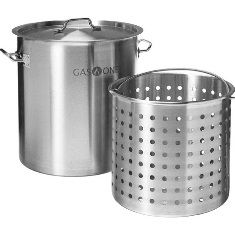 36 Qt Stainless Steel Stock Pot With Lid And Basket With Reinforced Bottom