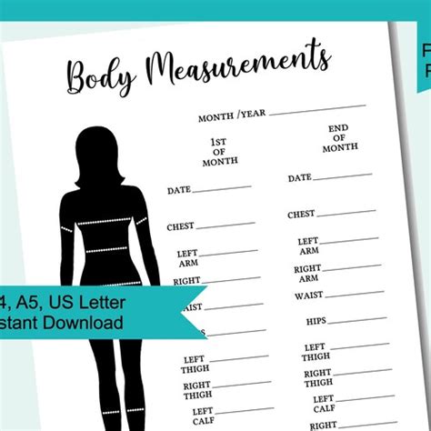 Body Progress Tracker Printable Body Measurements Tracker Etsy