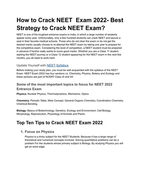 Ppt How To Crack Neet Exam Best Strategy To Crack Neet Exam