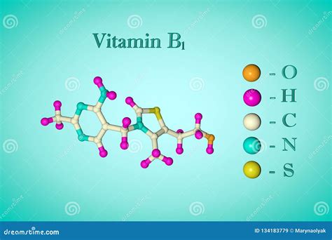 Molecular Model Of Vitamin B1 Thiamine Scientific Background 3d