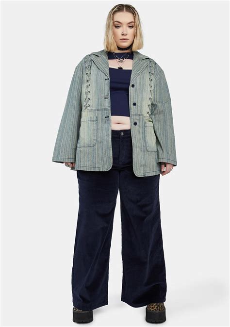 Plus Size Delia S By Dolls Kill Denim Pinstripe Blazer Blue