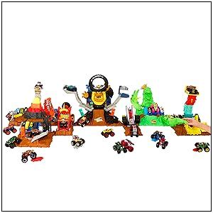 Amazon Hot Wheels Monster Trucks Arena Smashers Mega Wrex Vs Crushzilla Takedown Playset