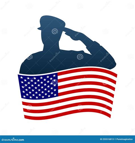 Soldier Silhouette Saluting American Flag