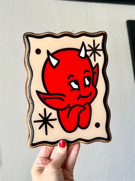 Handpainted Hot Stuff Devil Painted On Wood Resin Finished 9x6 Inch