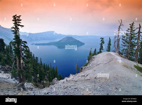 Crater lake with caldera of the volcano Mount Mazama, Crater Lake National Park, Oregon, USA ...