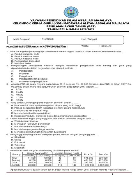 Soal Pat Ekonomi 11 Pdf