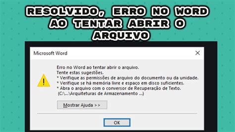 Resolvido Erro No Word Ao Tentar Abrir Arquivo Windows E